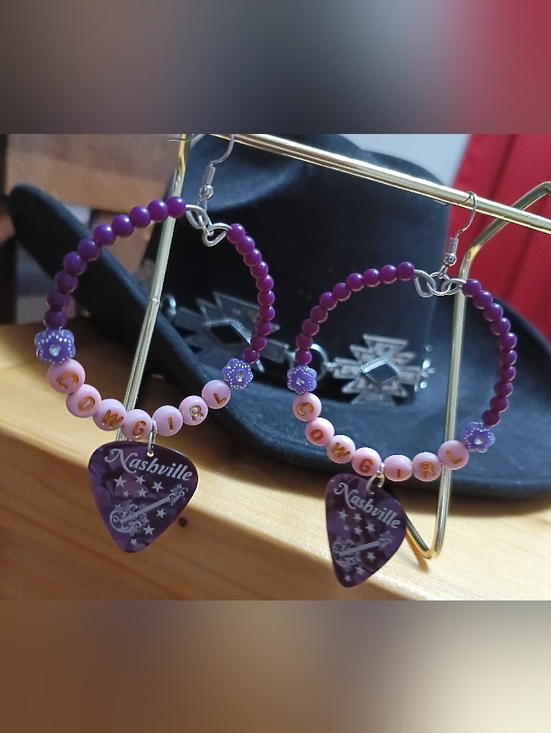 Jewelry - Nashville Cowgirl Purple & Pink Beaded Charm Earrings